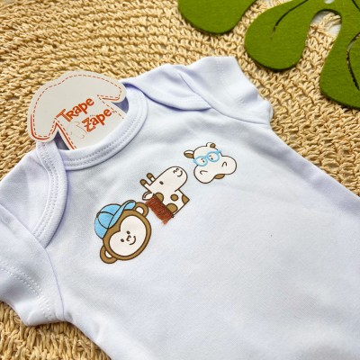 Conj body Safari Baby Branco e Short Azul